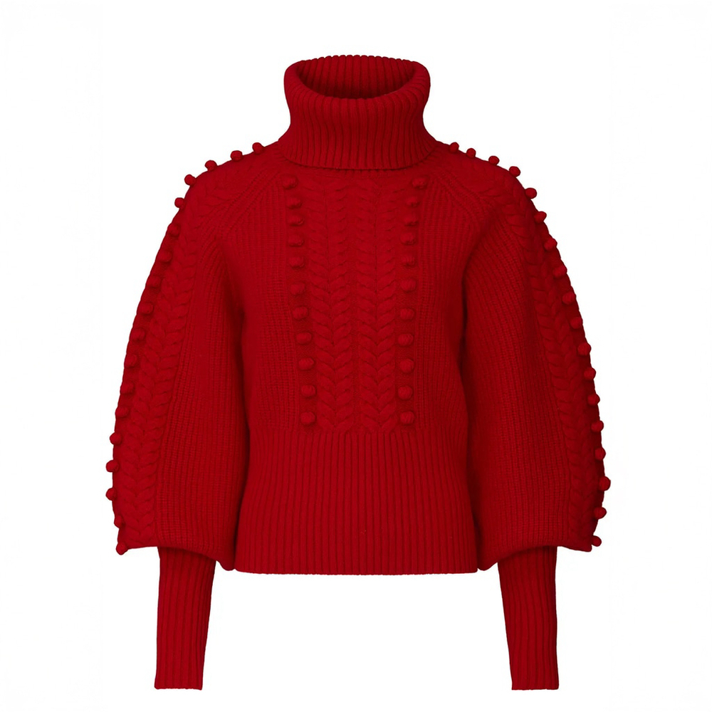 Temperley London Chrissie Sweater Red Turtleneck Popcorn Knit 100% Wool Size XS